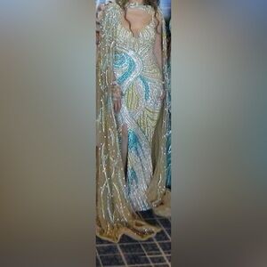 Full beaded dress with matching cape